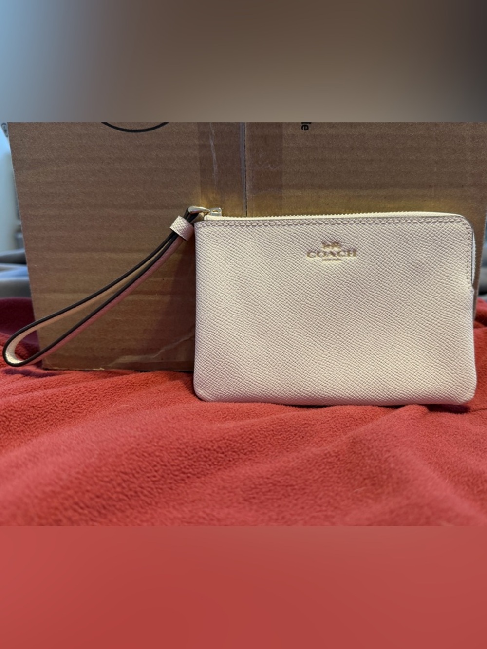 Coach Cream Color Pebbled Leather Wristlet with Gold Hardware